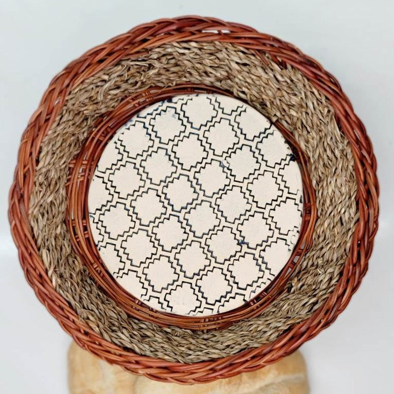 Round Bread Warming Basket-Geometric/Navy