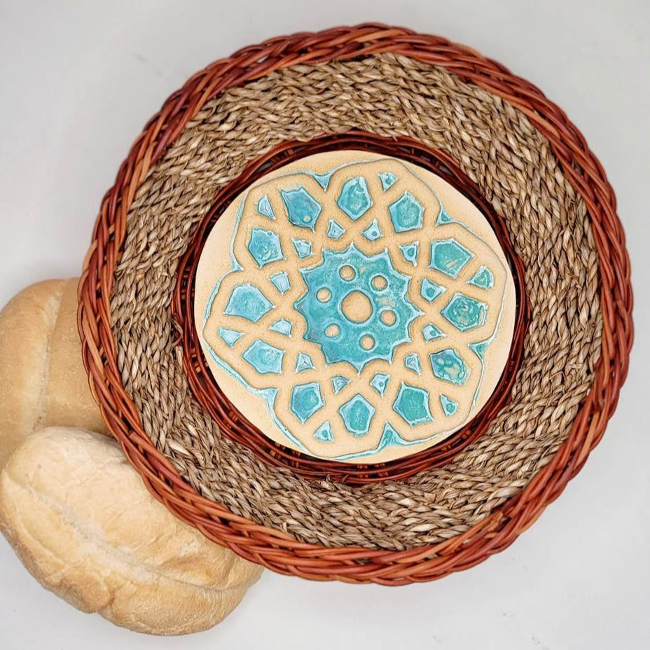 Round Bread Warming Basket-Interlace/Green