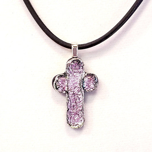 Dichrioic Glass Cross Necklace-Pink