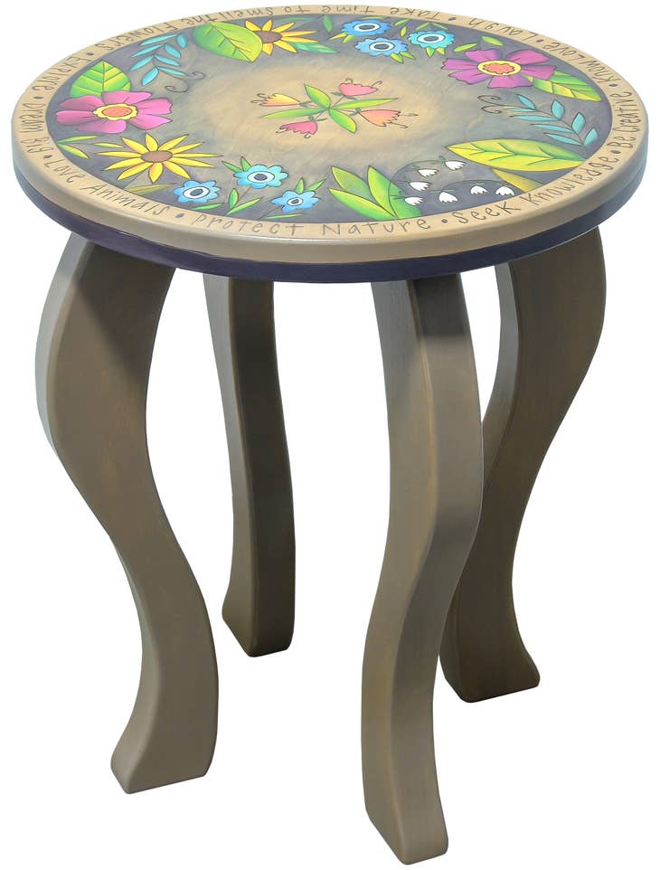 Round End Table-Dark Floral