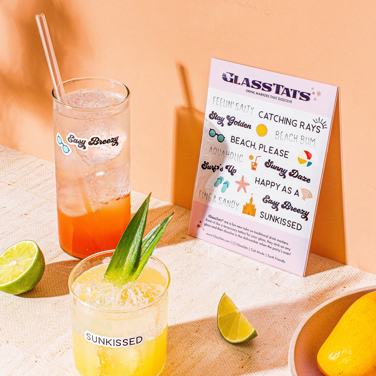 Beachy Vibes GlassTats Drink Markers