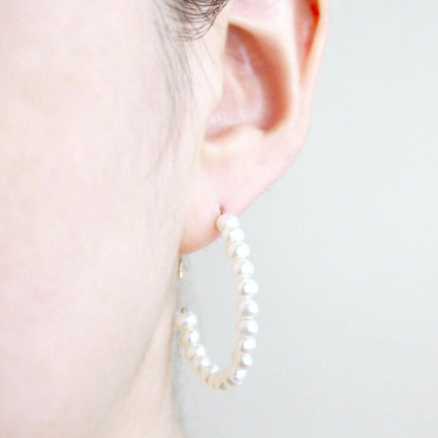 Pearl Hoop Earrings-Large