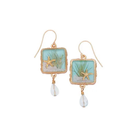 Sand Dune Earrings-Gold, Square Drop