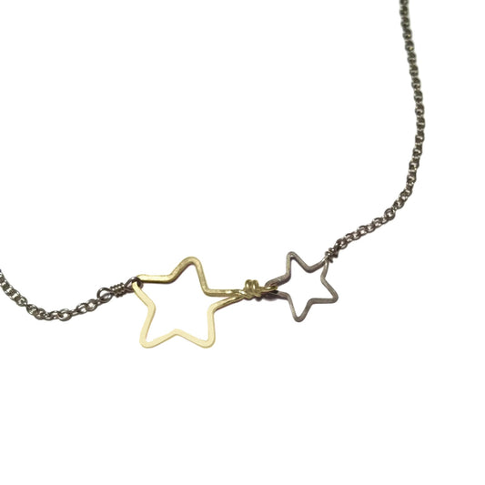 Double Star Necklace-Silver & Gold