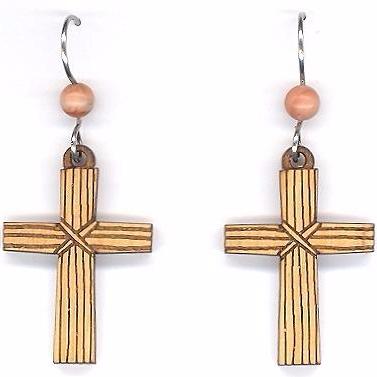 Wood Cross Earrings