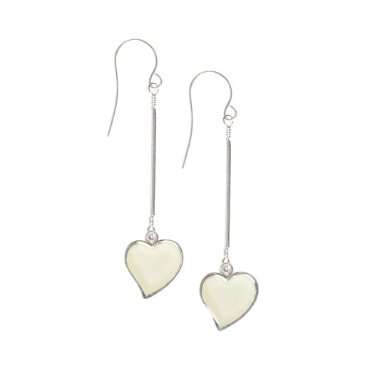 Drop Heart Earrings-White