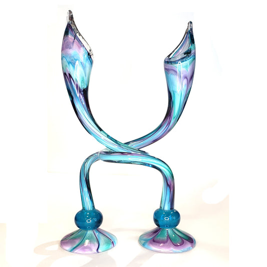 Glass Candle Holders-Aqua & Purple