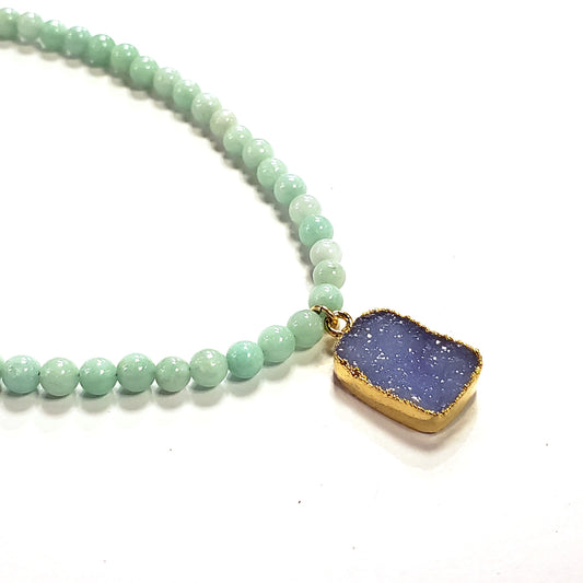 Seafoam Jade & Purple Druzy Necklace