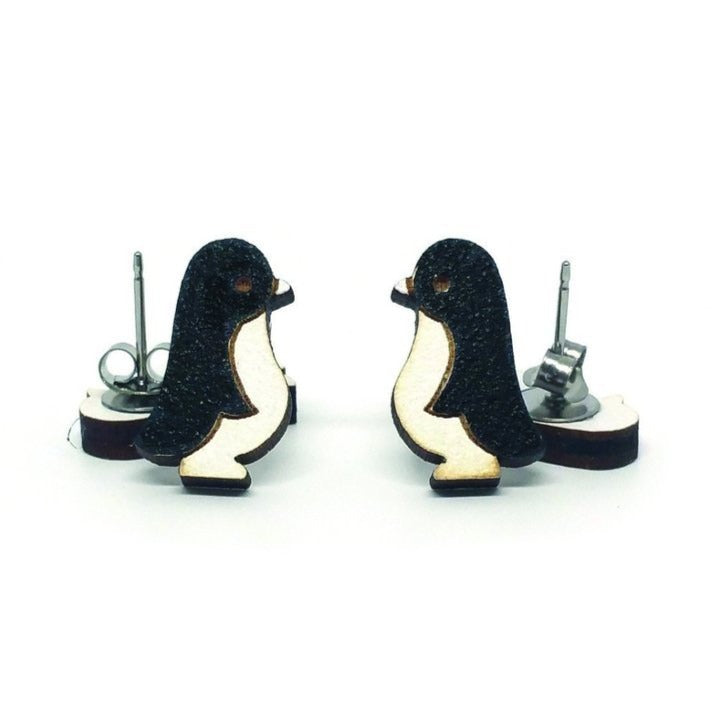 Wood Penguin Earrings