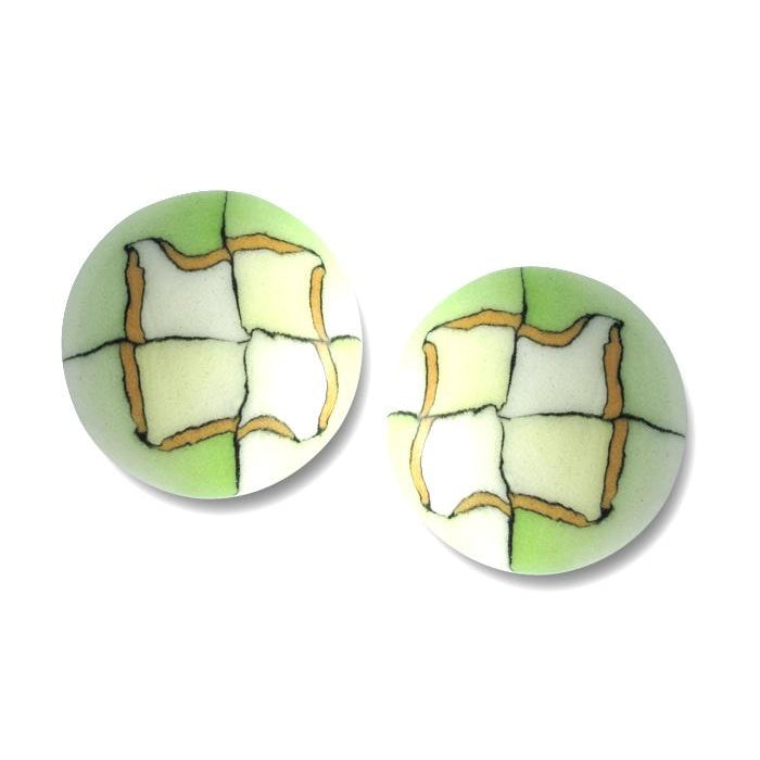 Porcelain Button Earrings-Kiwi