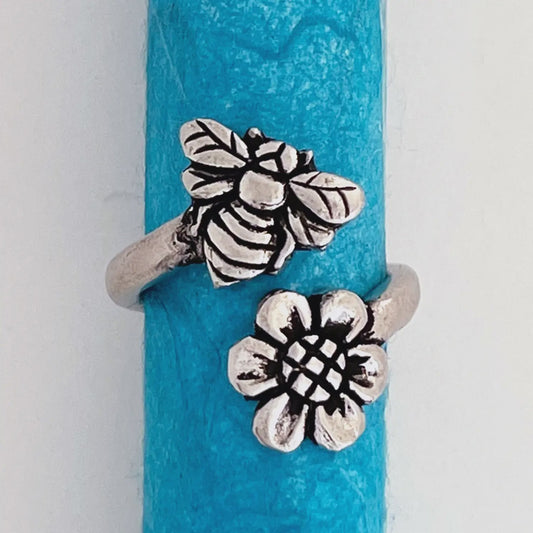 Bee & Flower Adjustable Ring