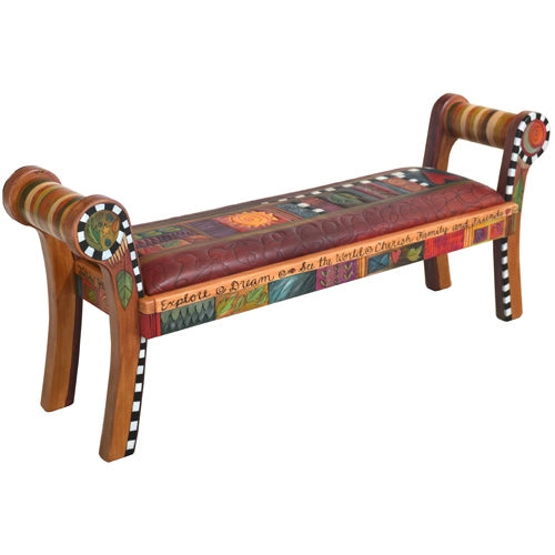 Rolled Arm Bench with Leather Seat (8730)