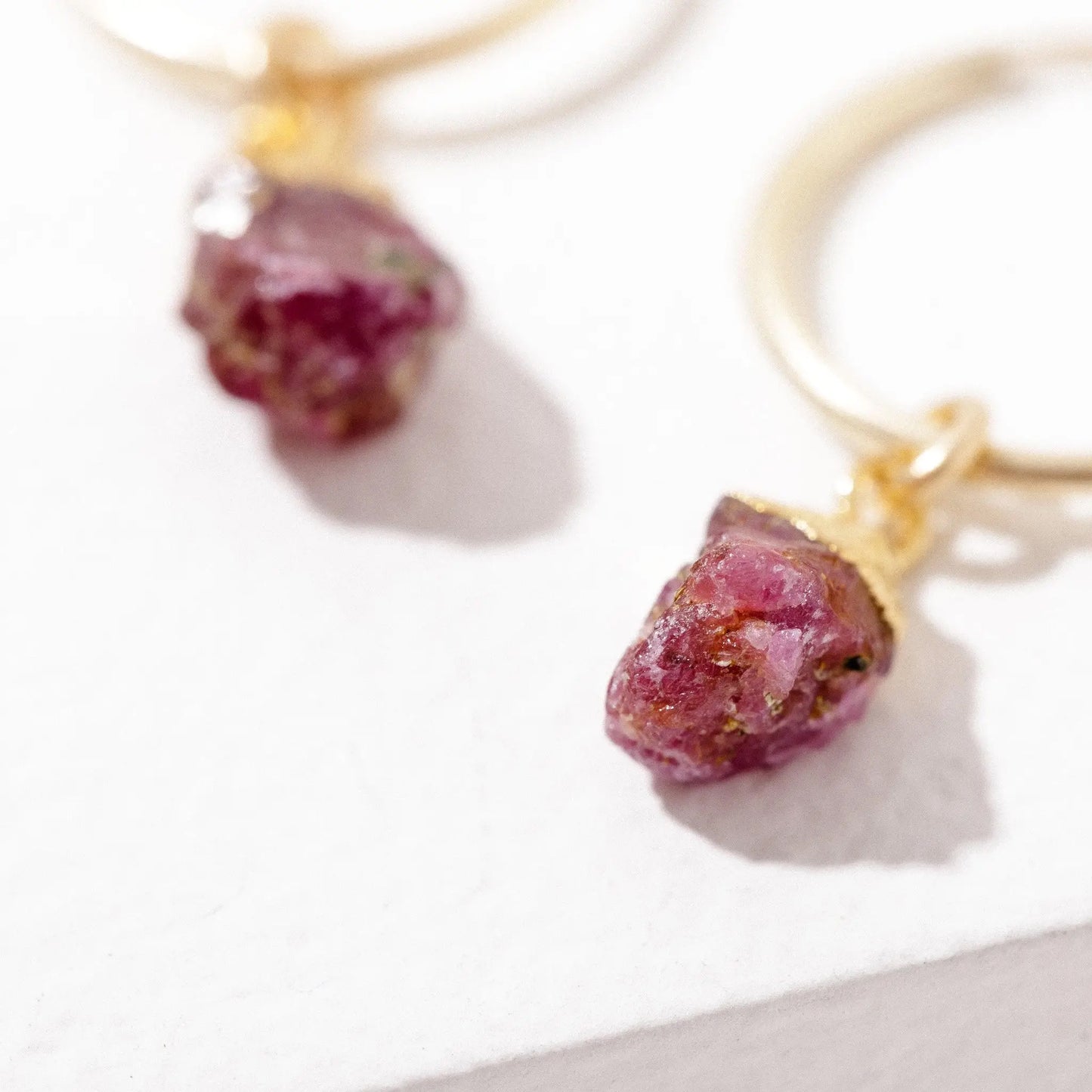 Stone Drop Hoop Earrings-Ruby