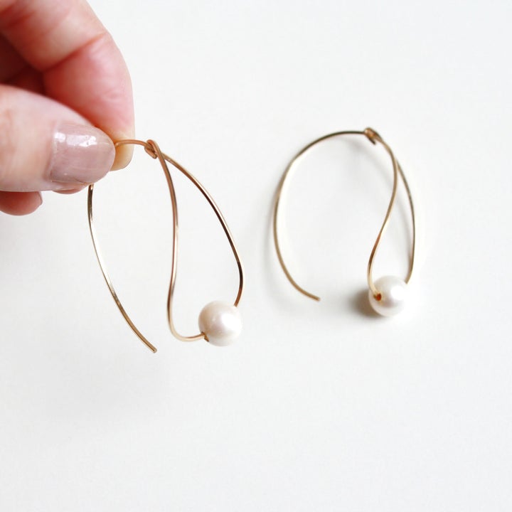 Teardrop Hoop Earrings-Pearl